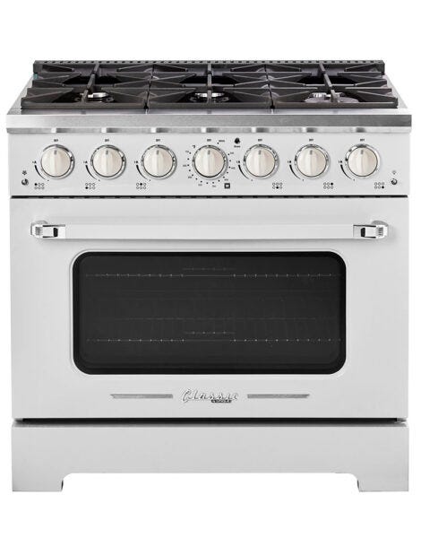 Unique 36' Classic Retro Marshmallow White Range with FR Triple Crown Burner UGP-36CR W