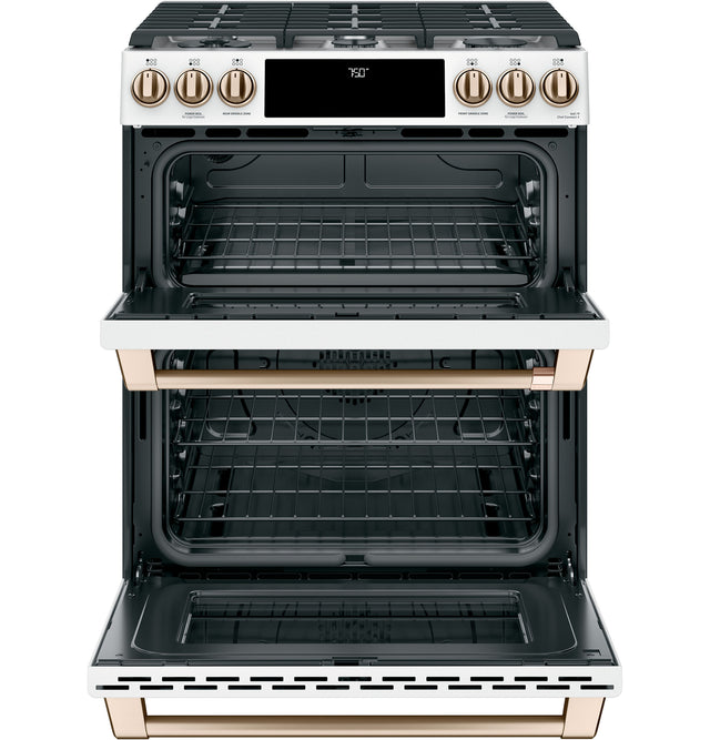 Cafe Appliance Package - 4 Piece Appliance Package with Gas Range - Matte White w/ Brushed Bronze Hardware
