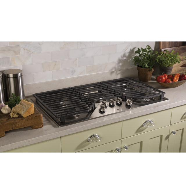GE 36" Built-In Gas Cooktop with 5 Burners and Dishwasher Safe Grates JGP5036SLSS