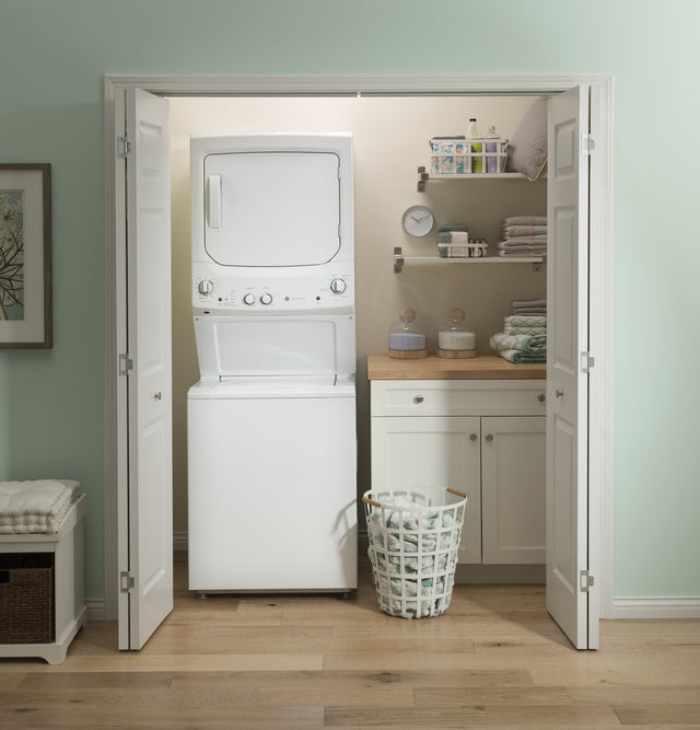 GE Unitized Spacemaker 3.8 cu. ft. Capacity Washer with Stainless Steel Basket and 5.9 cu. ft. Capacity Long Vent Electric Dryer GUV27ESSMWW