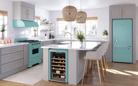 Classic Retro 30 in 17.7 cu. ft. Frost Free Retro Bottom Freezer Refrigerator in Ocean Mist Turquoise, ENERGY STAR UGP-510L T AC