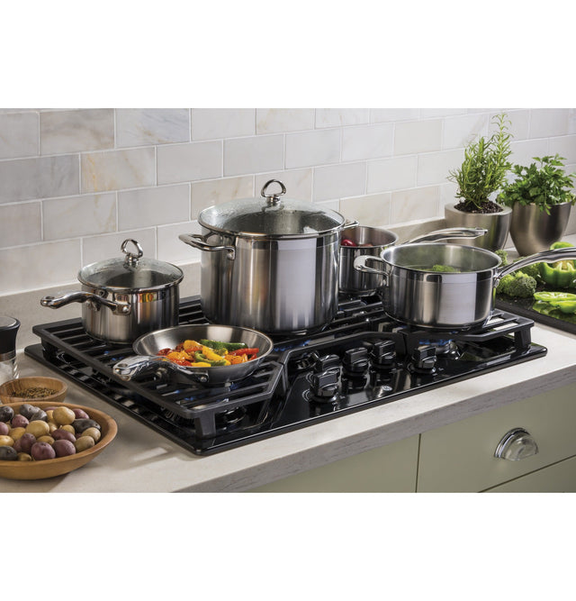 GE 30" Built-In Gas Cooktop with 5 Burners and Dishwasher Safe Grates JGP5030DLBB