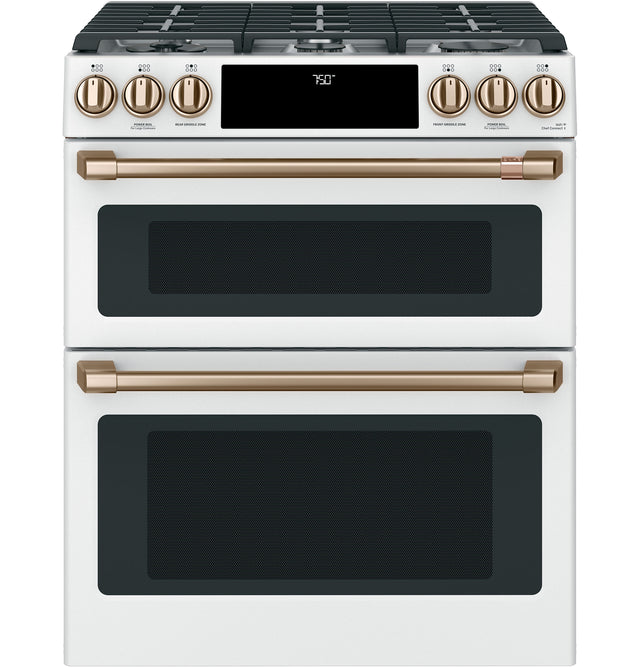 Cafe Appliance Package - 4 Piece Appliance Package with Gas Range - Matte White w/ Brushed Bronze Hardware