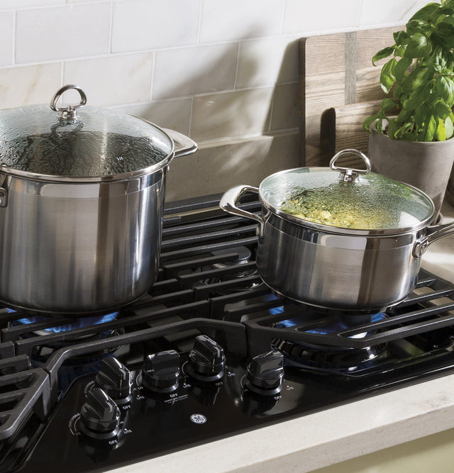 GE 36" Built-In Gas Cooktop with 5 Burners and Dishwasher Safe Grates JGP5036DLBB