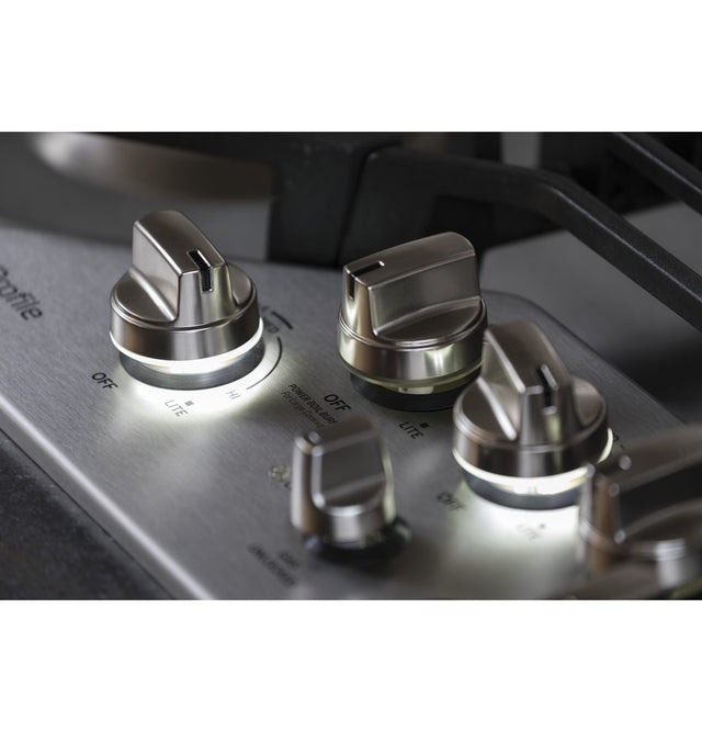 GE Profile 30" Built-In Gas Cooktop with 5 Burners and an Optional Extra-Large Cast Iron Griddle PGP7030SLSS