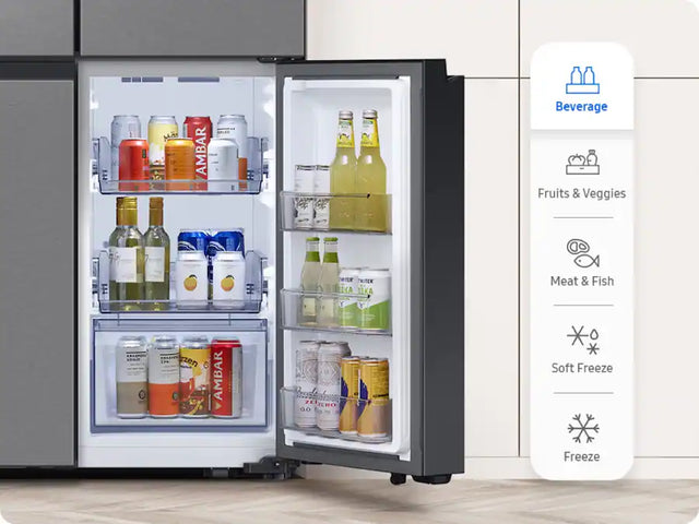 Samsung - Bespoke 29 Cu. Ft. 4-Door Flex French Door Refrigerator with Beverage Center - Stainless Steel RF29DB9600QLAA