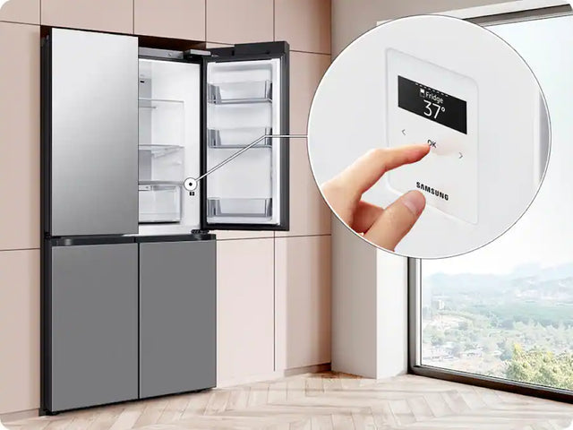 Samsung - Bespoke 29 Cu. Ft. 4-Door Flex French Door Refrigerator with Beverage Center - Stainless Steel RF29DB9600QLAA