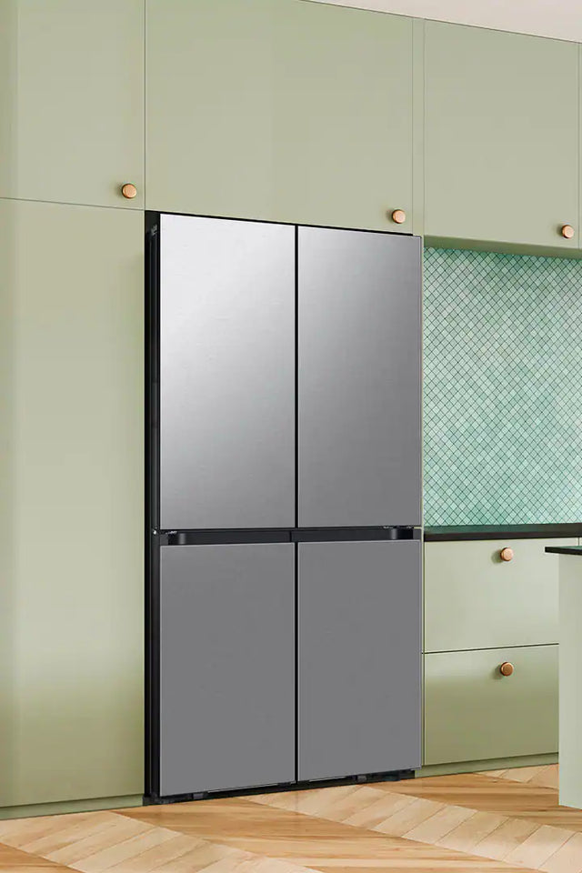 Samsung - Bespoke 29 Cu. Ft. 4-Door Flex French Door Refrigerator with Beverage Center - Stainless Steel RF29DB9600QLAA