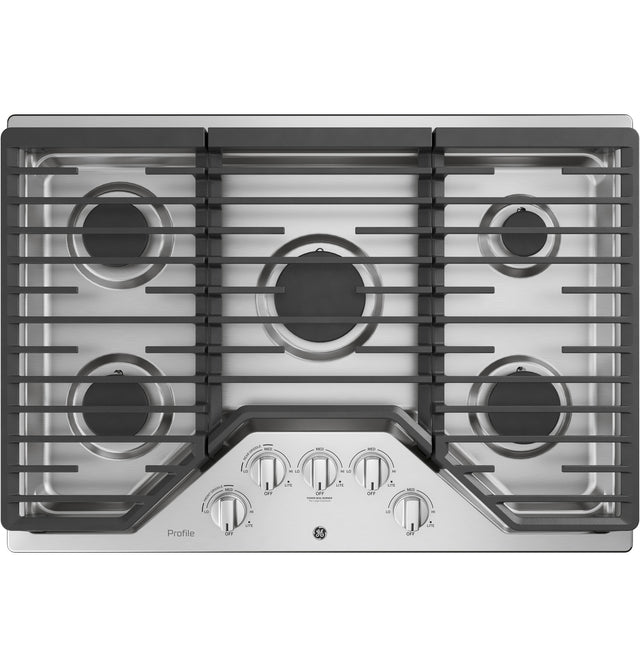 GE Profile 30" Built-In Gas Cooktop with 5 Burners and an Optional Extra-Large Cast Iron Griddle PGP7030SLSS
