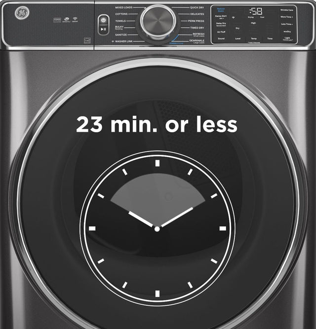 GE® 7.8 cu. ft. Capacity Smart Front Load Gas Dryer with Steam and Sanitize Cycle GFD65GSPVDS