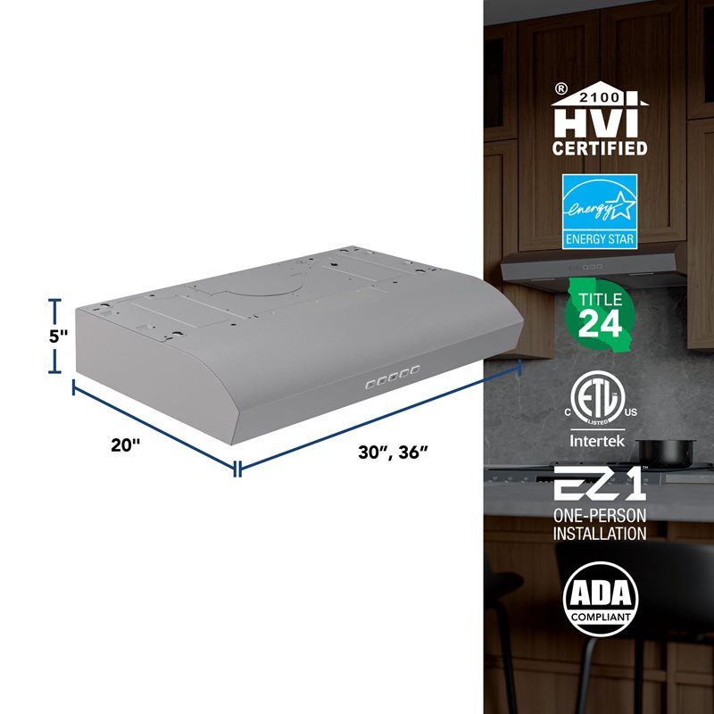 Mantra 36-Inch 350 MAX Blower CFM 1.5 Sones Stainless Steel Range Hood MTR2363SS