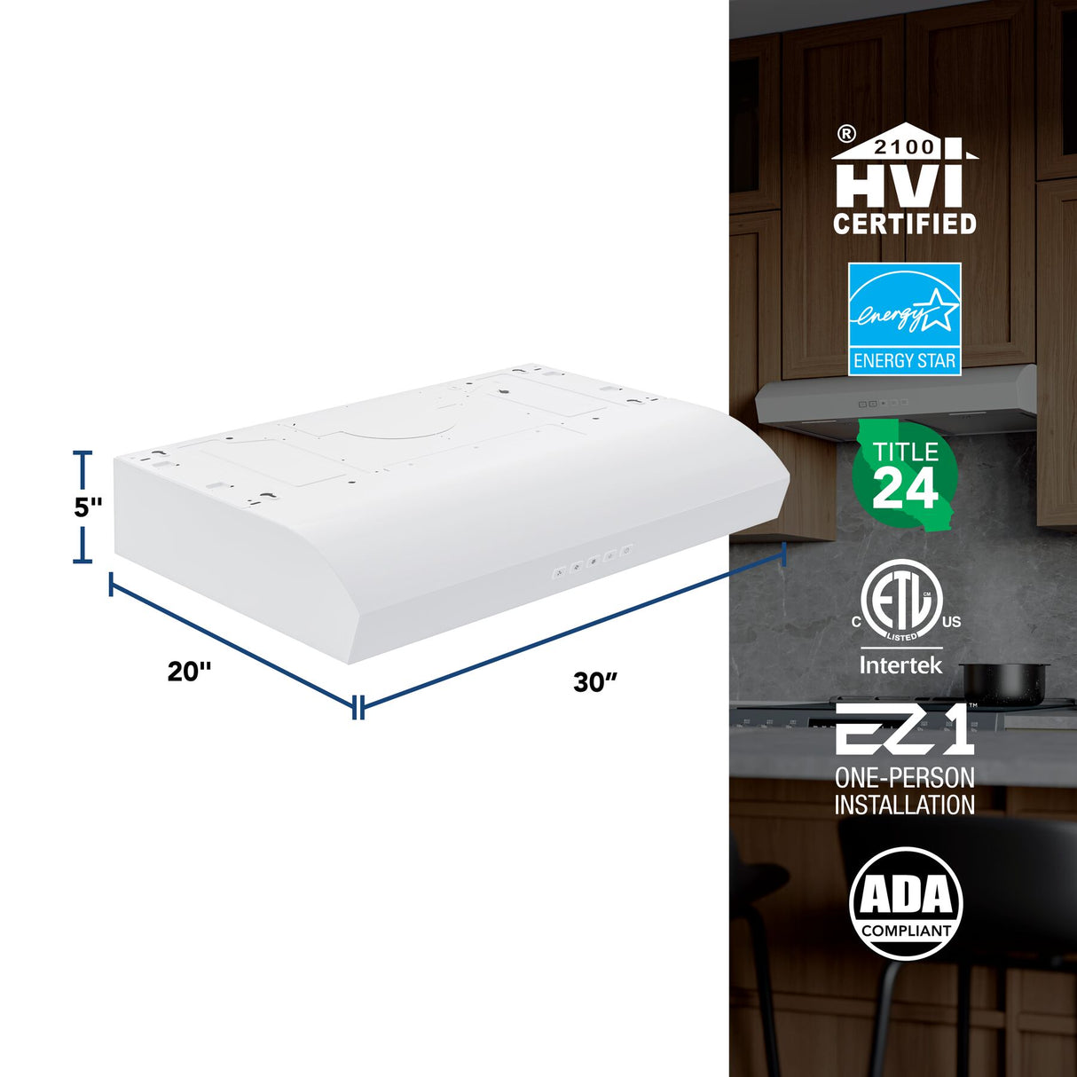 Broan-NuTone 30-Inch Under Cabinet Range Hood, ENERGY STAR, 350 Max Blower CFM, White MTR2303WW