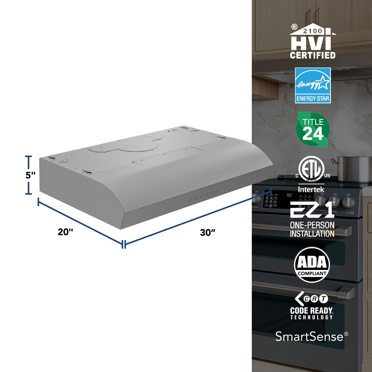 Mantra 30-Inch 490 MAX Blower CFM 1.1 Sones Stainless Steel Range Hood MTR3304SS