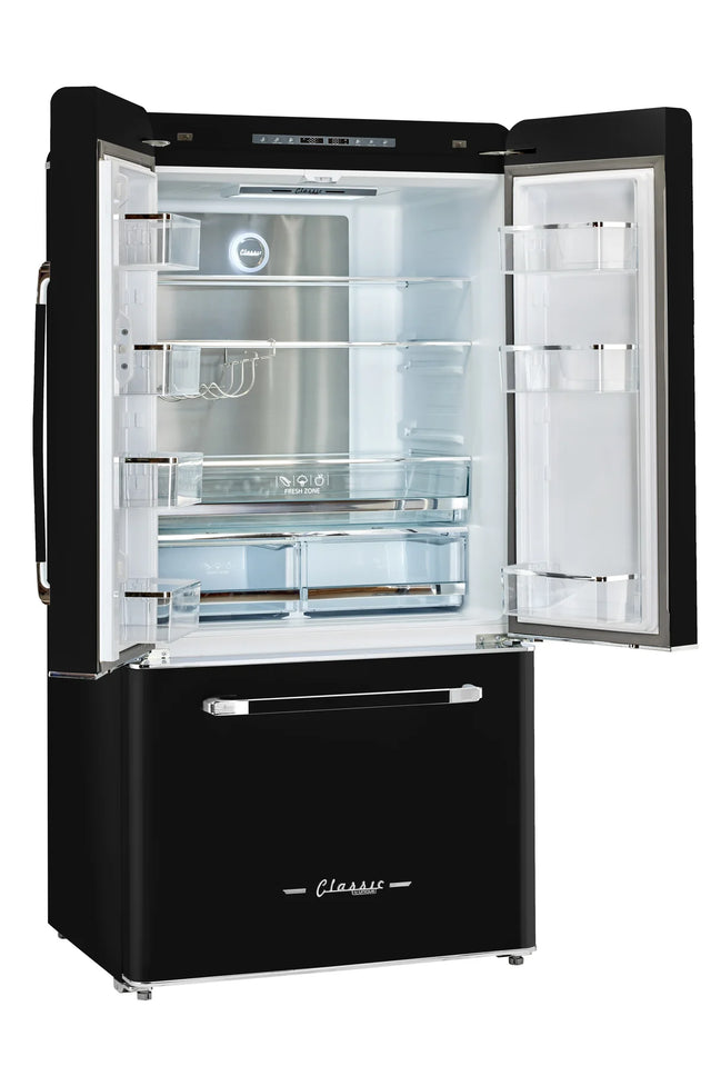 Classic Retro 36-inch 21.4 cu. ft. Frost Free French Door Counter Depth Refrigerator with Built-In Ice Maker in Midnight Black, ENERGY STAR® UGP-595L B AC