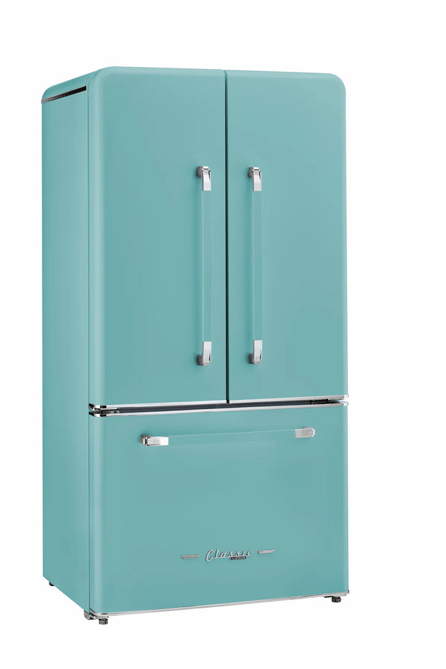 Classic Retro 36-inch 21.4 cu. ft. Frost Free French Door Counter Depth Refrigerator with Built-In Ice Maker in Ocean Mist Turquoise, ENERGY STAR® UGP-595L T AC