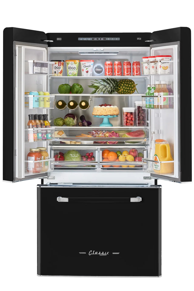 Classic Retro 36-inch 21.4 cu. ft. Frost Free French Door Counter Depth Refrigerator with Built-In Ice Maker in Midnight Black, ENERGY STAR® UGP-595L B AC