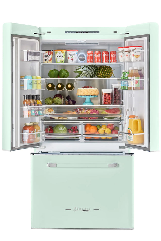 Classic Retro 36-inch 21.4 cu. ft. Frost Free French Door Counter Depth Refrigerator with Built-In Ice Maker in Summer Mint Green, ENERGY STAR® UGP-595L LG AC