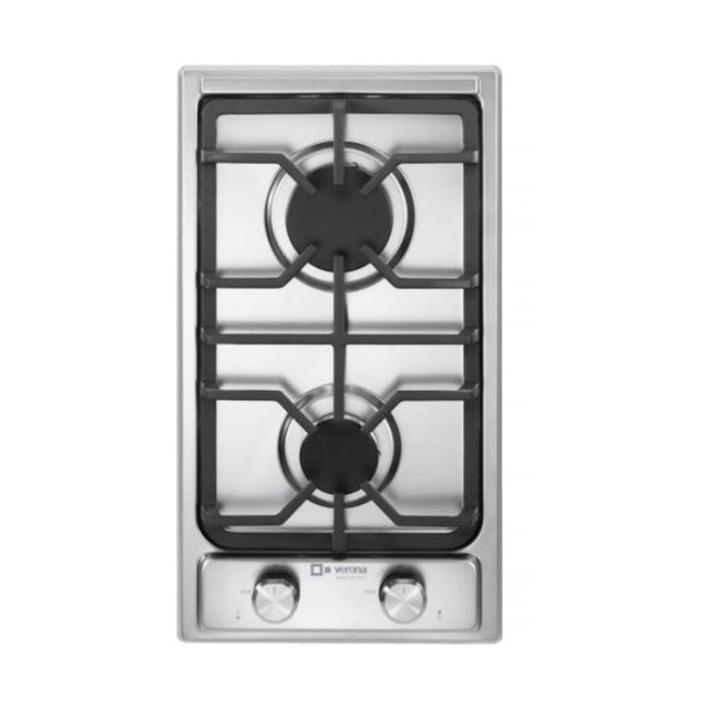 Verona VDGCT212FSS 12 inch Italian-Made Gas Cooktop with 2 Brass Burners and Continuous Cast Iron Grates in Stainless Steel