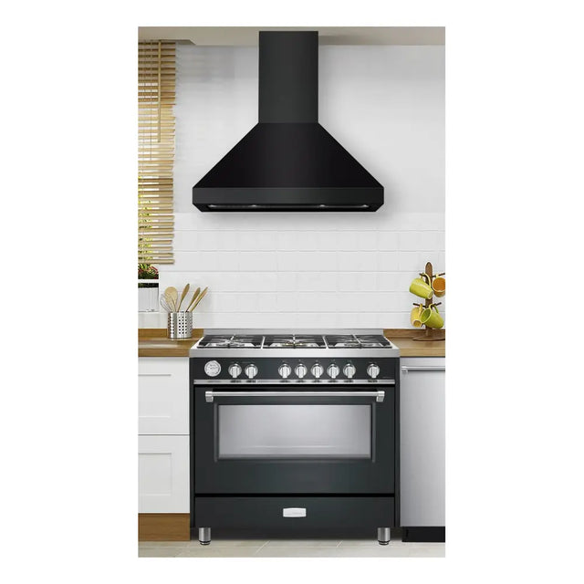 Verona VECHW36GE 36 inch Designer Chimney Wall Hood with 600 CFM, Stainless Steel Baffle Filters and LED Lighting (Matte Black)