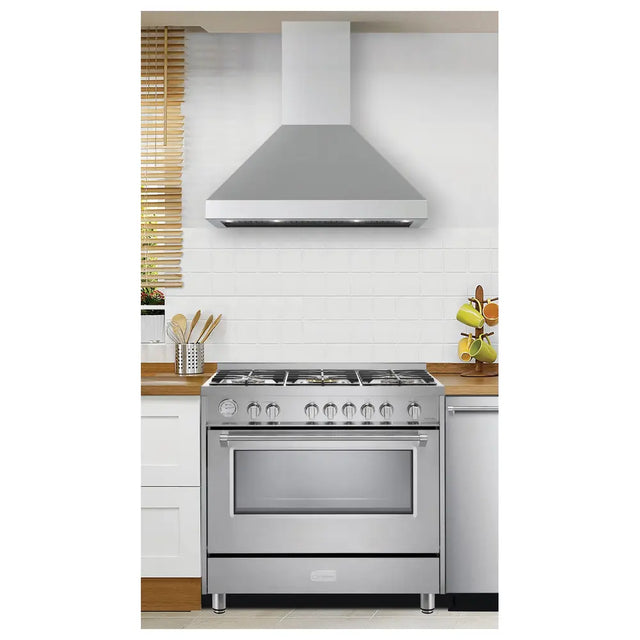 Verona VECHW36GSS 36 inch Designer Chimney Wall Hood with 600 CFM, Stainless Steel Baffle Filters and LED Lighting (Stainless Steel)