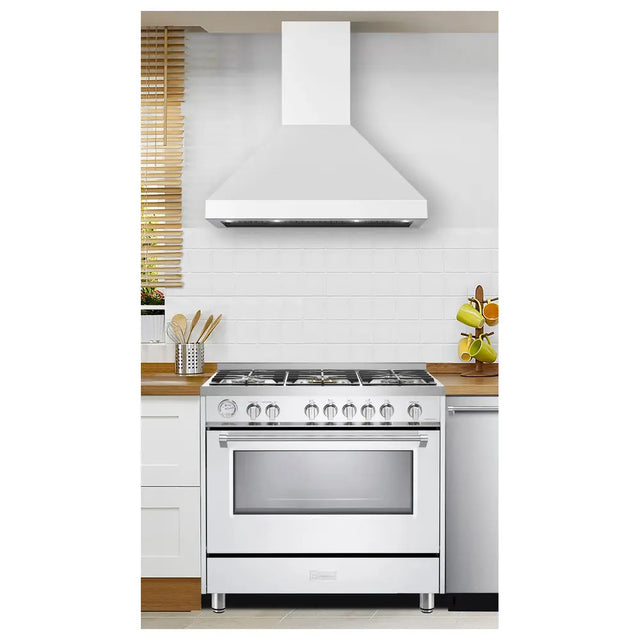 Verona VECHW36GW 36 inch Designer Chimney Wall Hood with 600 CFM, Stainless Steel Baffle Filters and LED Lighting (White)