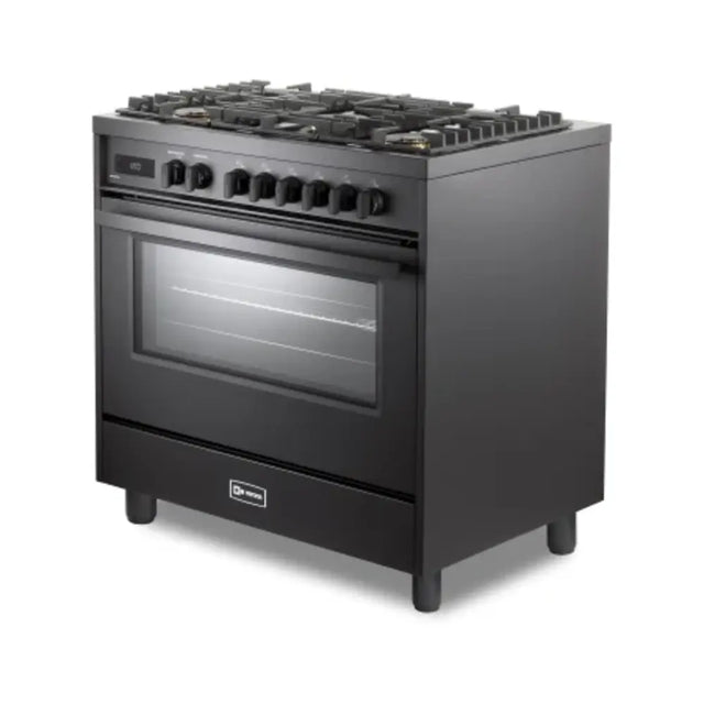 Verona VMFSGE365EE 36 inch Ultima Midnight Collection Freestanding Dual Fuel Range with 5 Sealed SABAF Brass Burners, 5 cu. ft. Oven Capacity in Matte Black