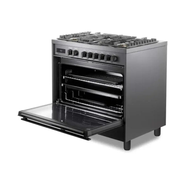 Verona VMFSGE365EE 36 inch Ultima Midnight Collection Freestanding Dual Fuel Range with 5 Sealed SABAF Brass Burners, 5 cu. ft. Oven Capacity in Matte Black