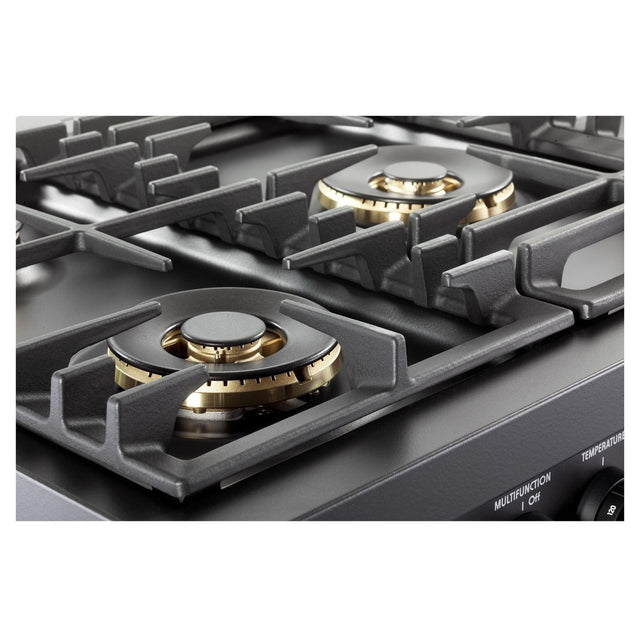 Verona VMFSGE365EE 36 inch Ultima Midnight Collection Freestanding Dual Fuel Range with 5 Sealed SABAF Brass Burners, 5 cu. ft. Oven Capacity in Matte Black