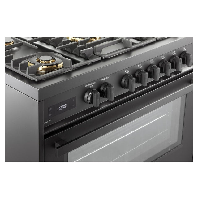 Verona VMFSGE365EE 36 inch Ultima Midnight Collection Freestanding Dual Fuel Range with 5 Sealed SABAF Brass Burners, 5 cu. ft. Oven Capacity in Matte Black