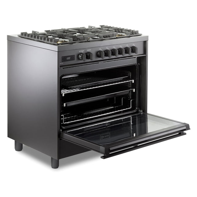 Verona VMFSGE365EE 36 inch Ultima Midnight Collection Freestanding Dual Fuel Range with 5 Sealed SABAF Brass Burners, 5 cu. ft. Oven Capacity in Matte Black