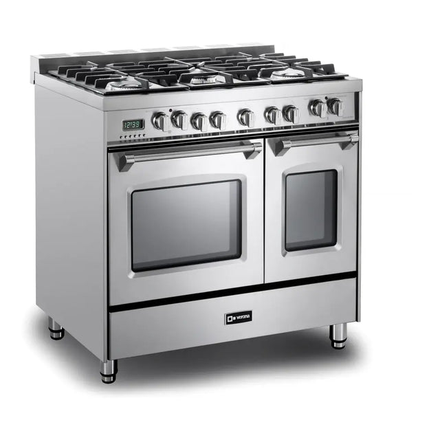 Verona VPFSGE365DSS 36 inch Prestige Series Freestanding Dual Fuel Double Oven Range with 5 Sealed Burners, 3.9 cu. ft. Oven Capacity, European Convection (Stainless Steel)