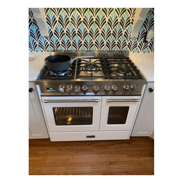 Verona VPFSGE365DW 36 inch Prestige Series Freestanding Dual Fuel Double Oven Range with 5 Sealed Burners, 3.9 cu. ft. Oven Capacity, European Convection (White)