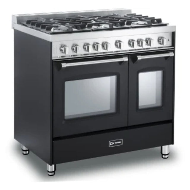 Verona VPFSGG365DE 36 inch Prestige Series Freestanding Gas Double Oven Range with 5 Sealed Burners, 3.9 cu. ft. Oven Capacity, Convection (Matte Black)