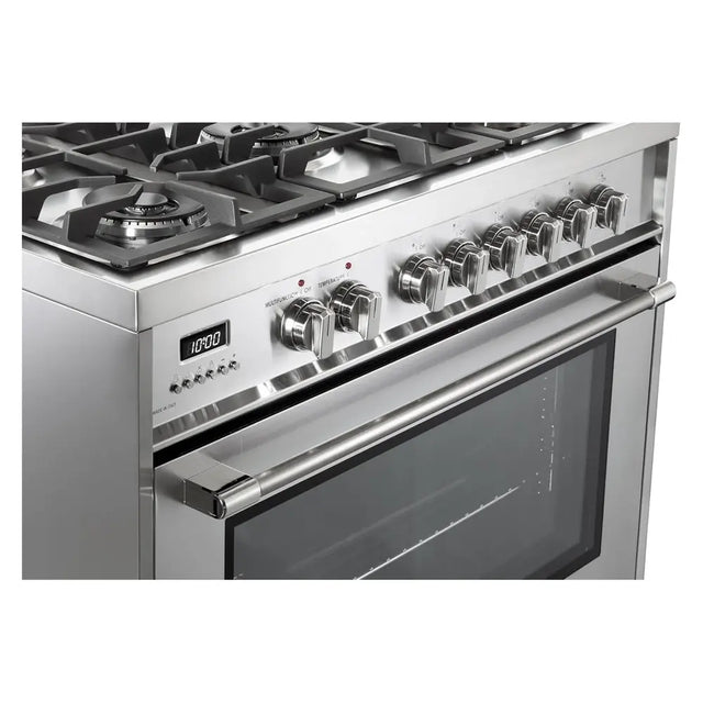 Verona VPRFSGE365SS 36 inch Prima Series Freestanding Dual Fuel Range with 5 Sealed SABAF Burners, 5 cu. ft. Oven Capacity, Touch Control Clock in Stainless Steel