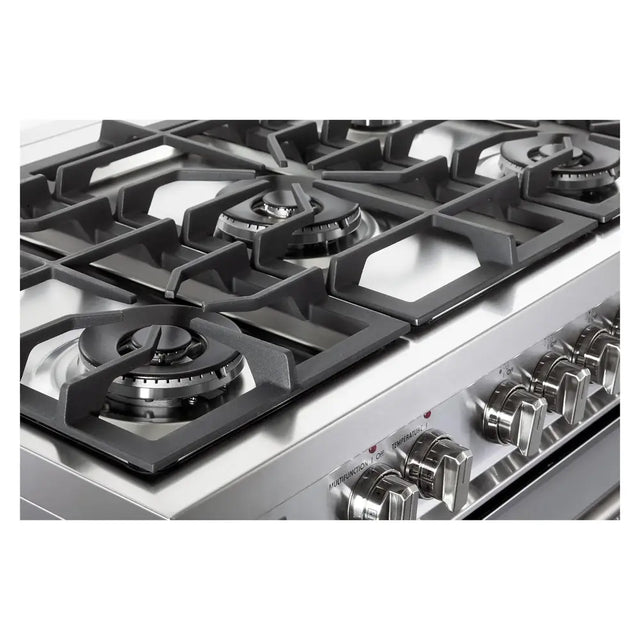 Verona VPRFSGE365SS 36 inch Prima Series Freestanding Dual Fuel Range with 5 Sealed SABAF Burners, 5 cu. ft. Oven Capacity, Touch Control Clock in Stainless Steel