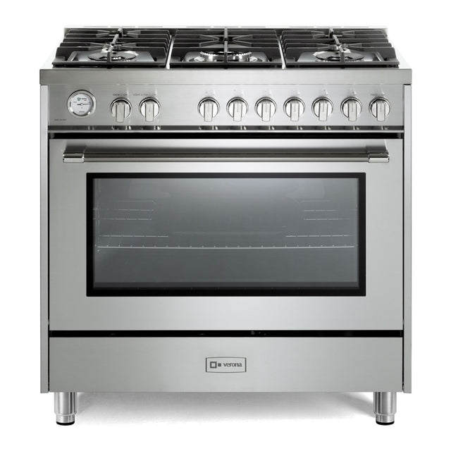 Verona VPRFSGG365SS 36 inch Prima Series Freestanding Gas Range with 5 Sealed Burners, 5 cu. ft. Oven Capacity, Temperature Gauge in Stainless Steel