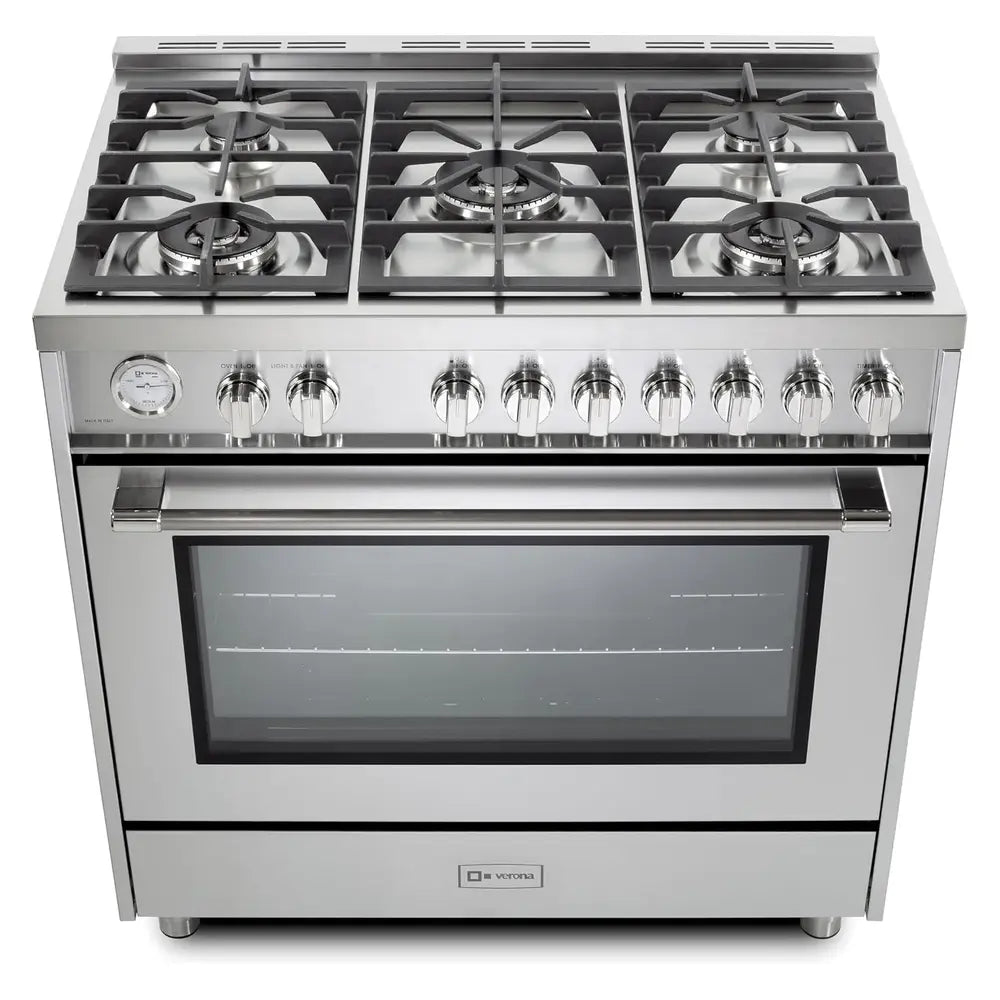 Verona VPRFSGG365SS 36 inch Prima Series Freestanding Gas Range with 5 Sealed Burners, 5 cu. ft. Oven Capacity, Temperature Gauge in Stainless Steel