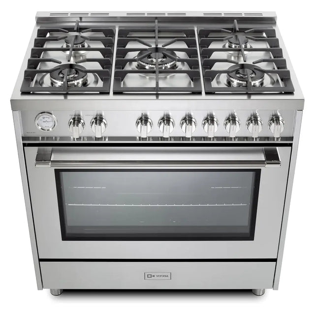 Verona VPRFSGG365SS 36 inch Prima Series Freestanding Gas Range with 5 Sealed Burners, 5 cu. ft. Oven Capacity, Temperature Gauge in Stainless Steel