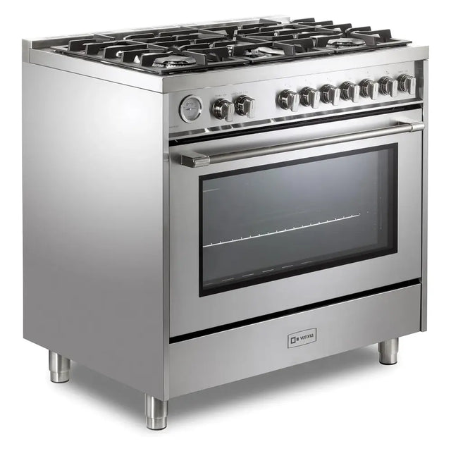 Verona VPRFSGG365SS 36 inch Prima Series Freestanding Gas Range with 5 Sealed Burners, 5 cu. ft. Oven Capacity, Temperature Gauge in Stainless Steel