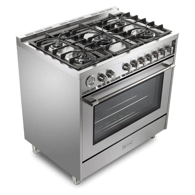 Verona VPRFSGG365SS 36 inch Prima Series Freestanding Gas Range with 5 Sealed Burners, 5 cu. ft. Oven Capacity, Temperature Gauge in Stainless Steel