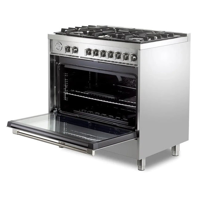 Verona VPRFSGG365SS 36 inch Prima Series Freestanding Gas Range with 5 Sealed Burners, 5 cu. ft. Oven Capacity, Temperature Gauge in Stainless Steel