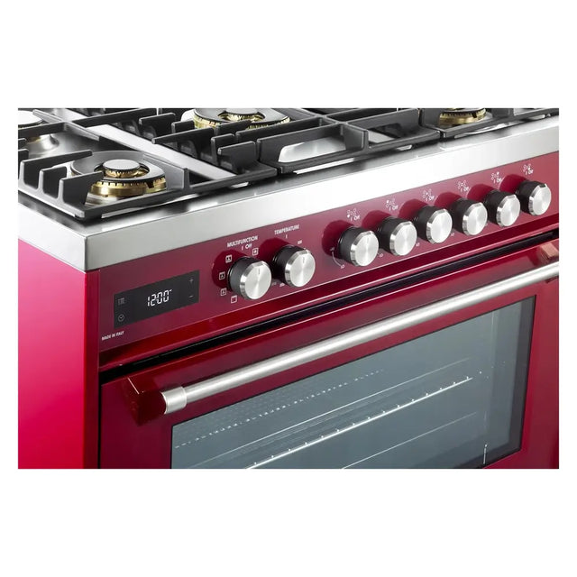 Verona VUFSGE365BU 36 inch Ultima Collection Freestanding Dual Fuel Range with 5 Sealed SABAF Brass Burners, 5 cu. ft. Oven Capacity (Burgundy)