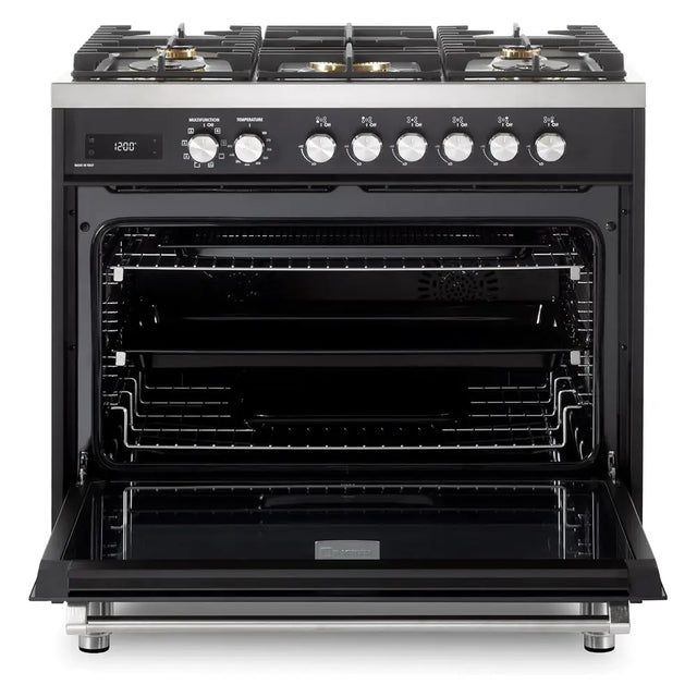 Verona VUFSGE365E 36 inch Ultima Collection Freestanding Dual Fuel Range with 5 Sealed SABAF Brass Burners, 5 cu. ft. Oven Capacity (Matte Black)