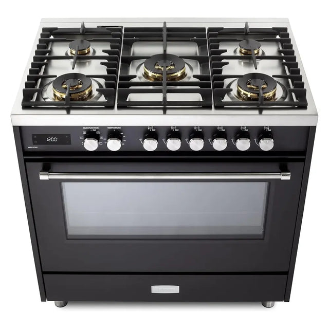 Verona VUFSGE365E 36 inch Ultima Collection Freestanding Dual Fuel Range with 5 Sealed SABAF Brass Burners, 5 cu. ft. Oven Capacity (Matte Black)