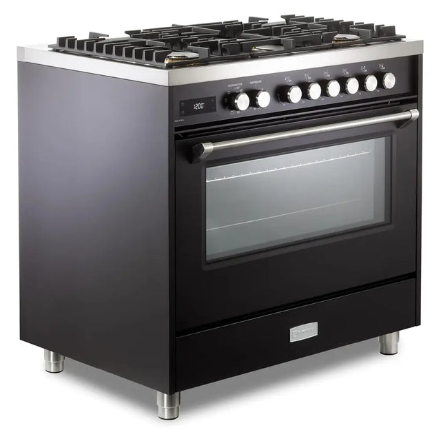 Verona VUFSGE365E 36 inch Ultima Collection Freestanding Dual Fuel Range with 5 Sealed SABAF Brass Burners, 5 cu. ft. Oven Capacity (Matte Black)
