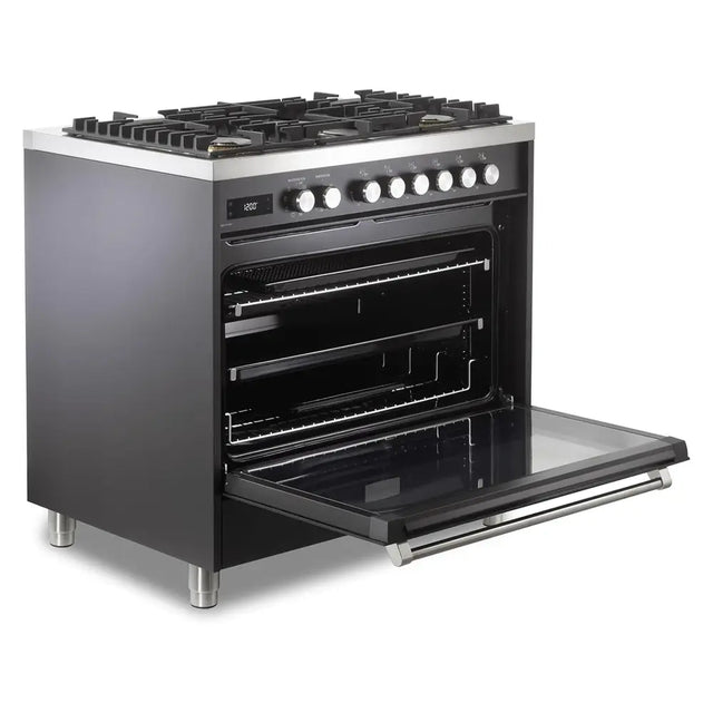Verona VUFSGE365E 36 inch Ultima Collection Freestanding Dual Fuel Range with 5 Sealed SABAF Brass Burners, 5 cu. ft. Oven Capacity (Matte Black)