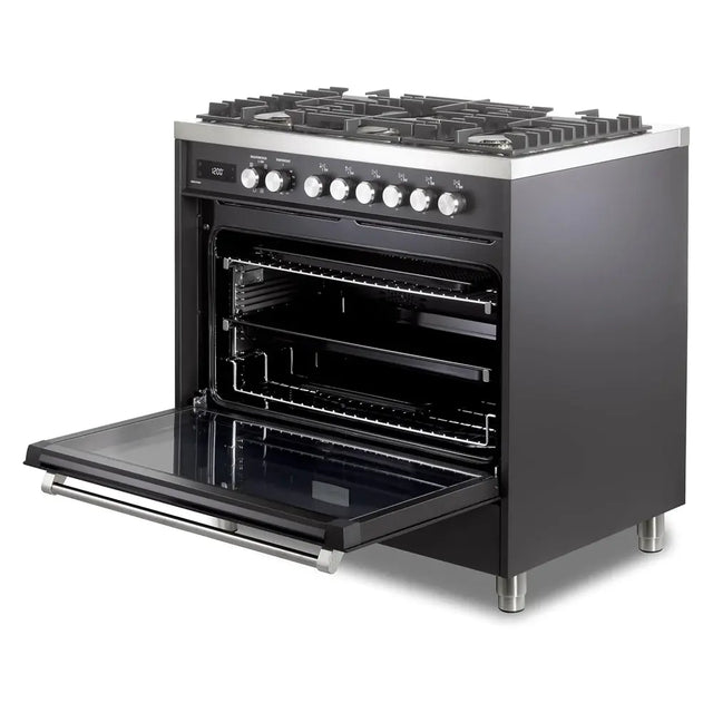 Verona VUFSGE365E 36 inch Ultima Collection Freestanding Dual Fuel Range with 5 Sealed SABAF Brass Burners, 5 cu. ft. Oven Capacity (Matte Black)