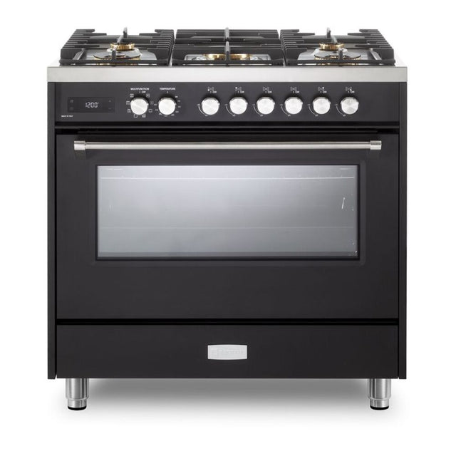 Verona VUFSGE365E 36 inch Ultima Collection Freestanding Dual Fuel Range with 5 Sealed SABAF Brass Burners, 5 cu. ft. Oven Capacity (Matte Black)