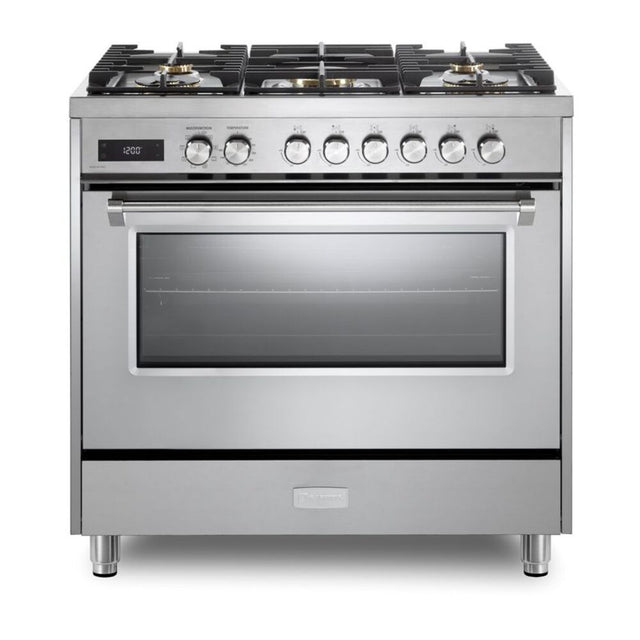 Verona VUFSGE365SS 36 inch Ultima Collection Freestanding Dual Fuel Range with 5 Sealed SABAF Brass Burners, 5 cu. ft. Oven Capacity (Stainless Steel)