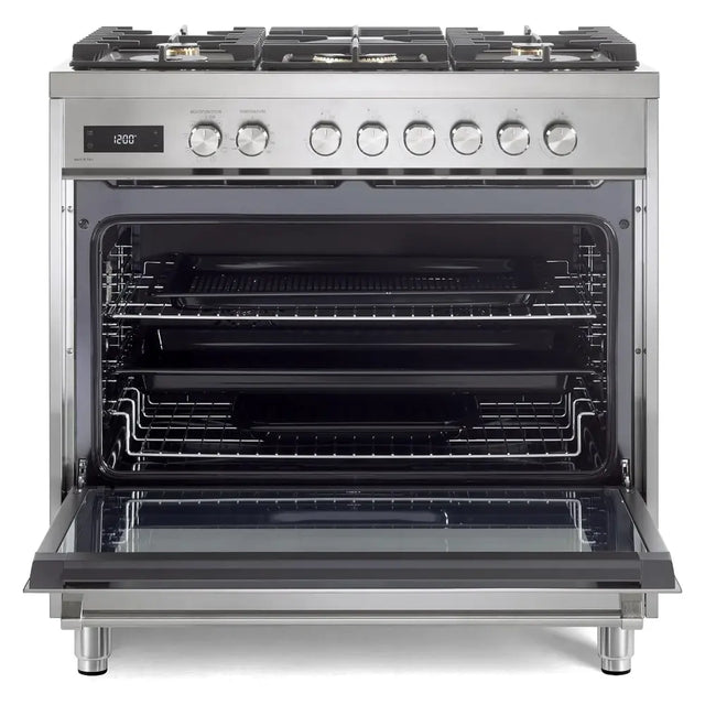 Verona VUFSGE365SS 36 inch Ultima Collection Freestanding Dual Fuel Range with 5 Sealed SABAF Brass Burners, 5 cu. ft. Oven Capacity (Stainless Steel)